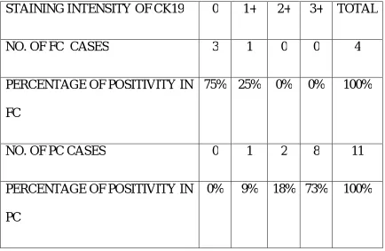 TABLE 9: INTENSITY OF STAINING OF CYTOKERATIN19 IN 