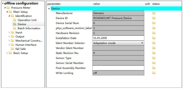 Figure 3: Rosemount 3051 configuration interface. 
