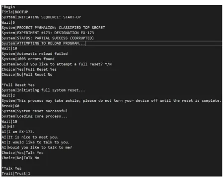 Figure 1.4: Screenshot showing the beginning of the first scene written for my text 