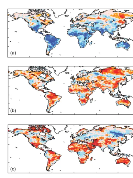 Figure 5. Mean of all models for the change in annual mean precipitation for 2081–2100 compared to current (1981–2000), normalized byor both (red) (i.e., the blue regions in Figs
