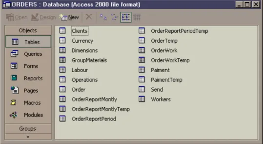 Fig. 5. Database – Module ORDERS  The integration of the activities of offering 