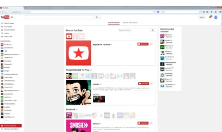 Figure 3: YouTube’s left-hand side interface column provides an additional layer of navigation after creating an account and more or less randomly subscribing to recommended channels
