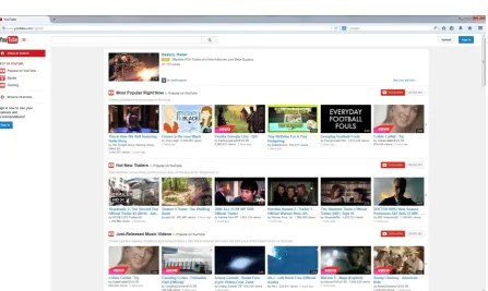 Figure 1: "Default" US YouTube start screen, 07/11/2014, http://www.youtube.com/?gl=US 