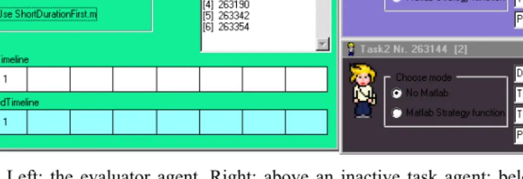 Figure 1. Left: the evaluator agent. Right: above an inactive task agent; below the  currently active agent