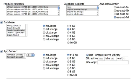 Fig. 3. Part of the CloudCAP web interface to configuration options. Product release list comes from the software’s version control repository.