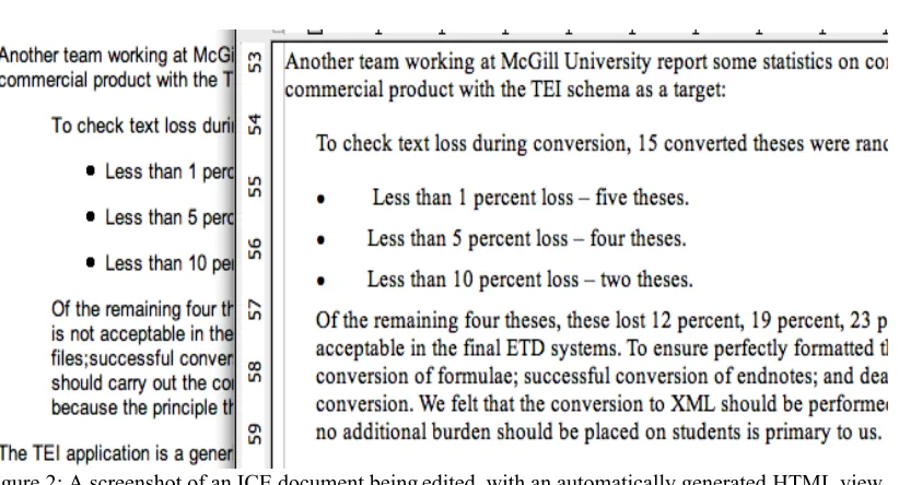 Figure 2: A screenshot of an ICE document being edited, with an automatically generated HTML view showing in the window behind.