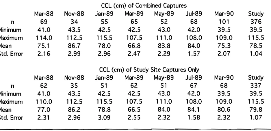 Table 4.2-Distribution of curved carapace lengths (CCL) for green sea turtles captured on Heron Reef