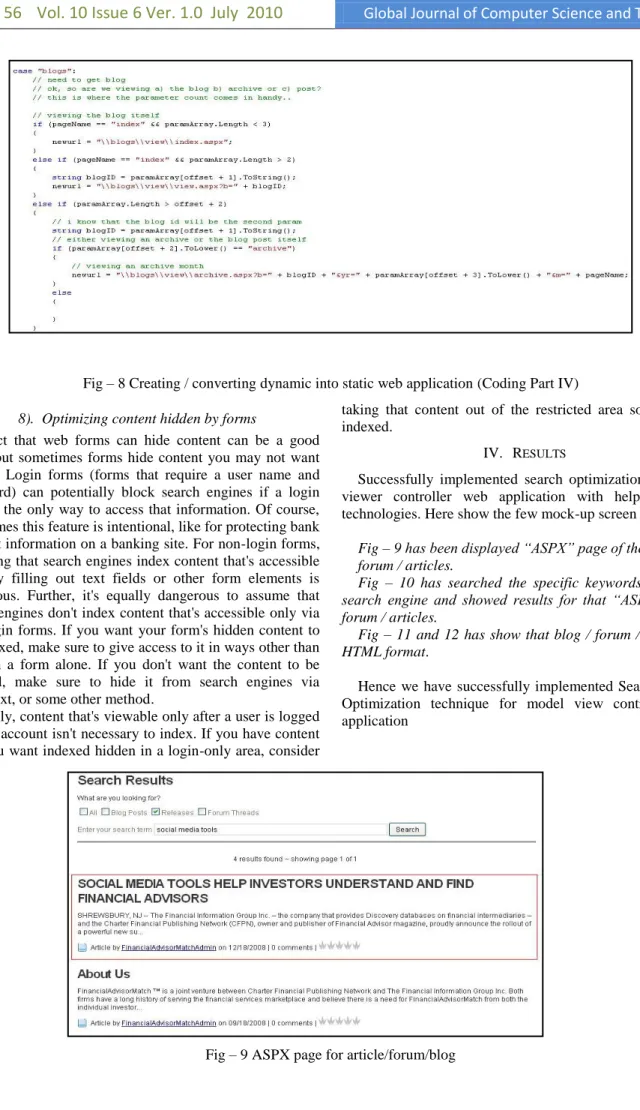 Fig  –  10  has  searched  the  specific  keywords  in  google         search  engine  and  showed  results  for  that  “ASPX”  blog  /  forum / articles