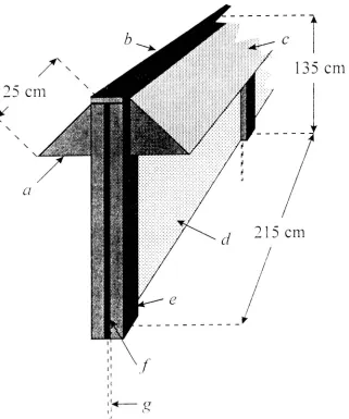 Figure I. overhang support wing, (b) wooden fence top, (c) mesh overhang, Cd) mesh screen, (e) hoDesign of exclusion fences with 25cm overhangs