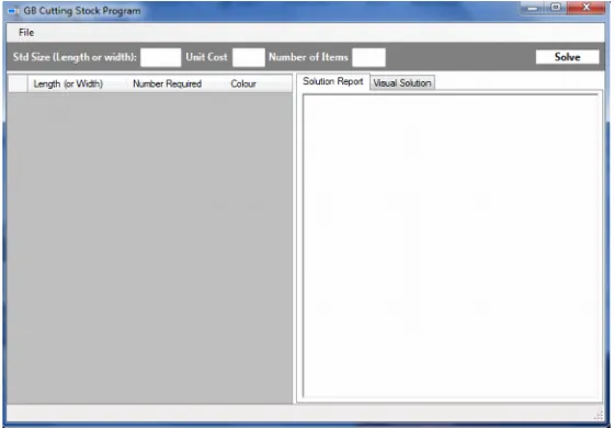 Figure 2. GB Cutting stock program Interface