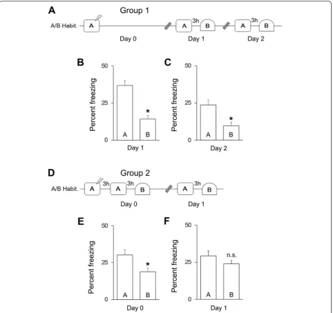 Fig. 1 Fear generalization when mice were exposed to contexts soon after training.day 1 after training