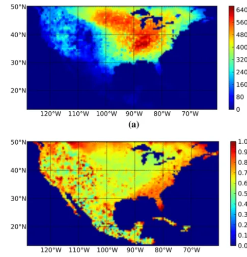Figure 3. (a) Betweenness centralityh bi and (b) accessibility ai for = 3 steps obtained from the network of temperature correlations.