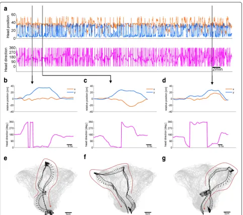Fig. 5 Application of commutator system to task-performing mouse.55 min. Shaded areas indicate examples shown below