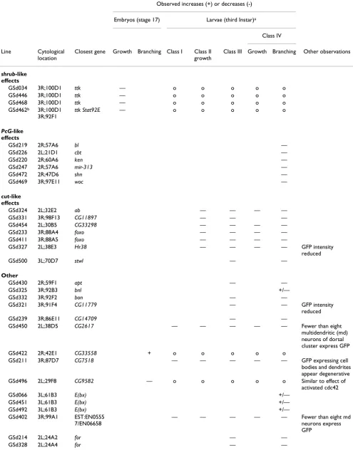 Table 1: Dendrite morphology phenotypes observed in da neurons