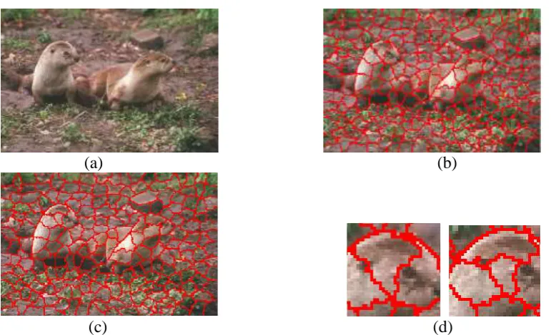 Figure 2. Texture image segmented. (a) the original image; (b) the number of superpixels N is 500