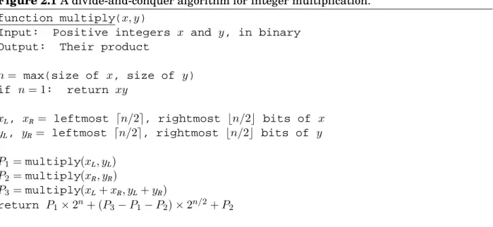 Figure 2.1 A divide-and-conquer algorithm for integer multiplication.