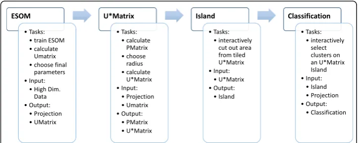 Fig. 2 Scheme of the workflow of generating a U-matrix with subsequent identification of clusters in thedata using the R package “Umatrix” (https://cran.r-project.org/package=Umatrix)