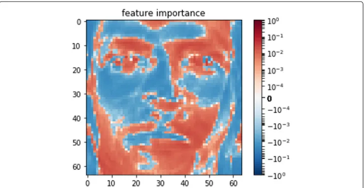 Fig. 1 Weights from the first label of faces data set Darker color indicates higher importance