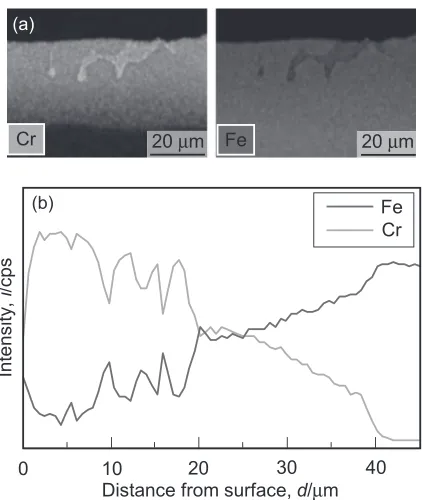 Fig. 3EDX analyses at the longitudinal section of AIH-FPP treatedspecimen (Peening pressure: 0.3 MPa)