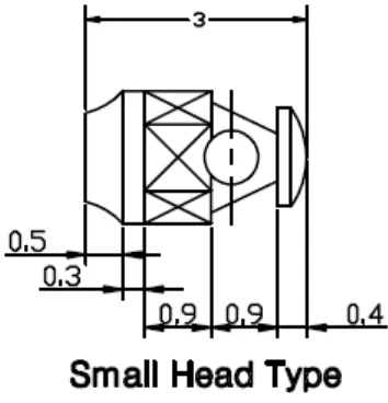 Fig 2a Measurement of short head,1.3 mm diameter,1.2 mm taper,7mm in length 1.3mm-major diameter, 1.2mm-taper, 1mm-screw tip length, 60 degrees-thread angle, 0.5mm-pitch, 0.25mm-thread depth, 7mm-screw  length, 1.8mm (separate diagram)-width across the flats  