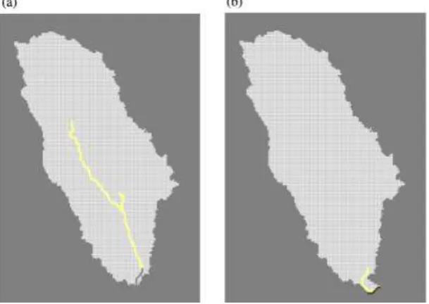 Figure 2. Finite difference grid of the research area: (a) top layer, (b) bottom layer