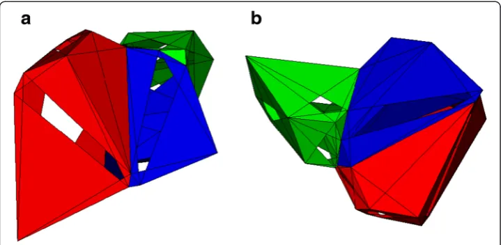 Fig. 3 Three-dimensional V-cells. This figure shows three V-cells (for simplicity) in a 3D space