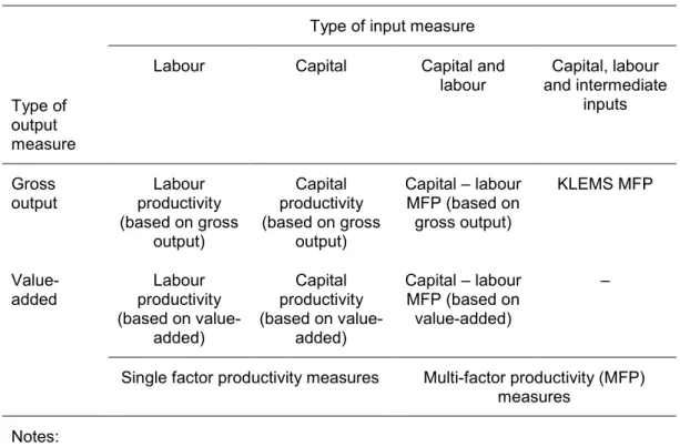 Table 2.1  Overview of commonly used productivity measures  