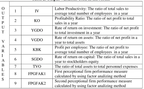 Table 2. Output Variables Used in the Model 