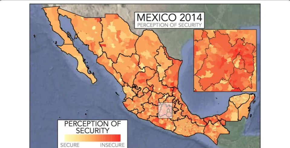 Table 2 Victimisation rates, range and  standard devia-tion for the eight types of crime considered in Mexico dur-