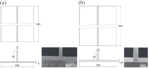 Fig. 2Conﬁguration of T-joint for vacuum brazing: (a) 4 mm; (b) 10 mm(all dimensions in mm).