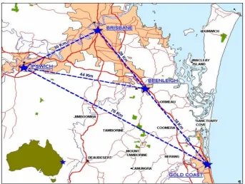 Figure 2.2 – South-Eastern Queensland Trial VRS Network Configuration. (Source: Higgins 2001) 