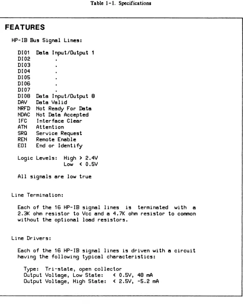 Table 1-1. Specifications 