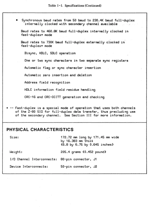 Table 1-1. Specifications (Continued) 
