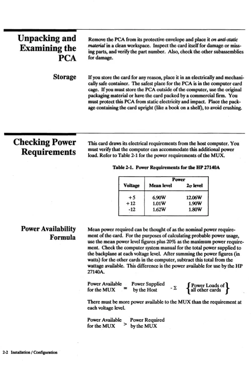 Table 2-1. Power Requirements for the UP 27140A 
