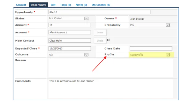 Illustration 1 - The Security Profile Field is highlighted in the Opportunity  