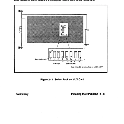 Figure 2 - 1 Switch Pack on MUX Card 