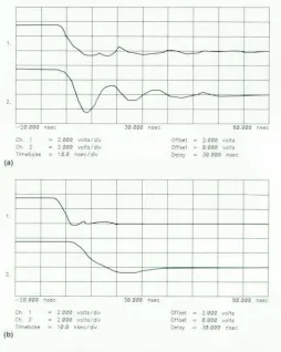 Fig. 4. (a) Signals at the source end (upper trace) and exit 