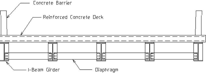 Figure 1.1:  Cross section of composite bridge deck. 