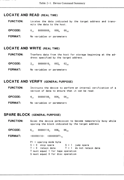 Table 2 - 1. Device Command Summary 