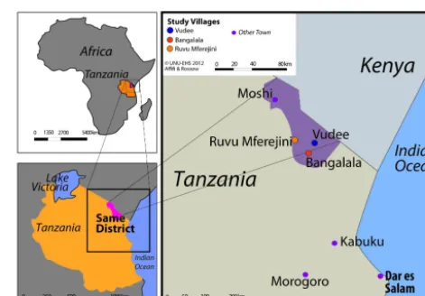 Figure 2. Location of the Rainfalls Tanzania research site. Source:Aﬁﬁ et al. (2014; their map 1).