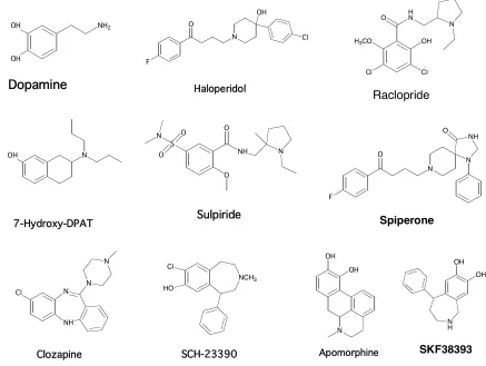 Figure 3-1. 10 agonists and antagonists studied for the human Dopamine D1 receptor.