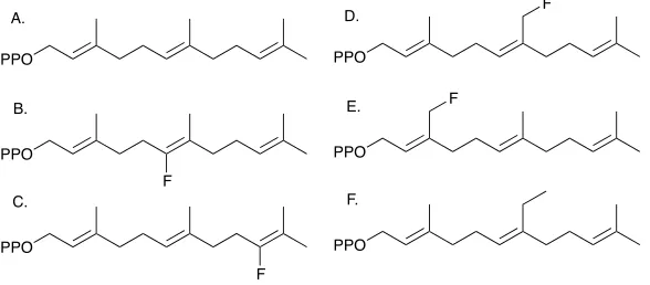 Figure 9. FPP (A) and five modified analog substrates (B-F).