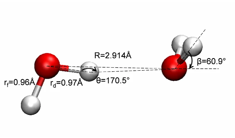 Figure 3-3 Water dimer structure optimized at the X3LYP/aug-cc-pvtz level. 