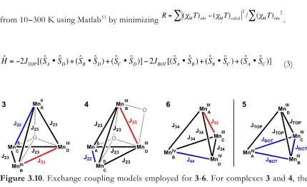 Figure 3.10 . Exchange coupling models employed for 3-6. For complexes 3 and 4, the 
