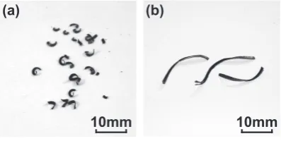 Fig. 7　Surfaces of cutting chips in contact with rake face (a) A-FCD600 and (b) A-FC250, machined with a cutting speed of 100 m/min.