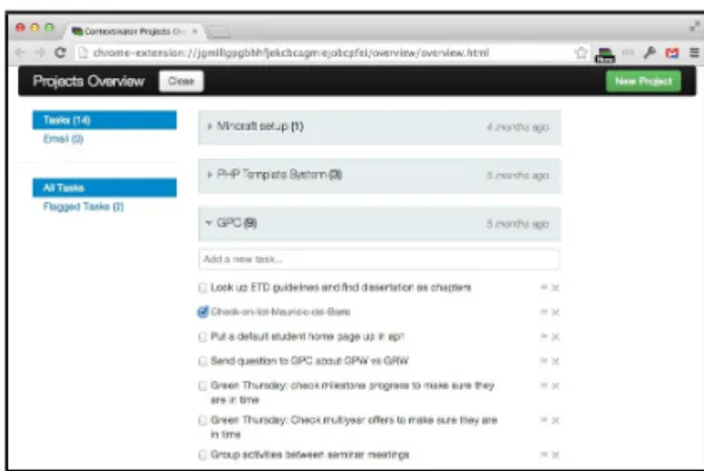 Figure 3: Global overview showing the tasks across all projects. This screenshot shows three projects with two of them collapsed.