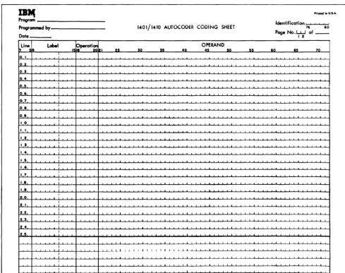 Figure 1. IBM 1401/1410 Autocoder Coding Sheet 