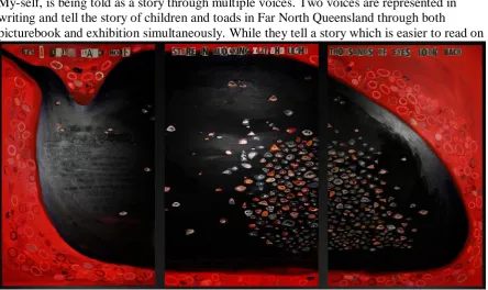 Figure 1: Karen Argus, 2015, There was a Long Dark Hole, triptych, 3 x 1.83m (h) x 1.2m (w), collage and paint on canvas 