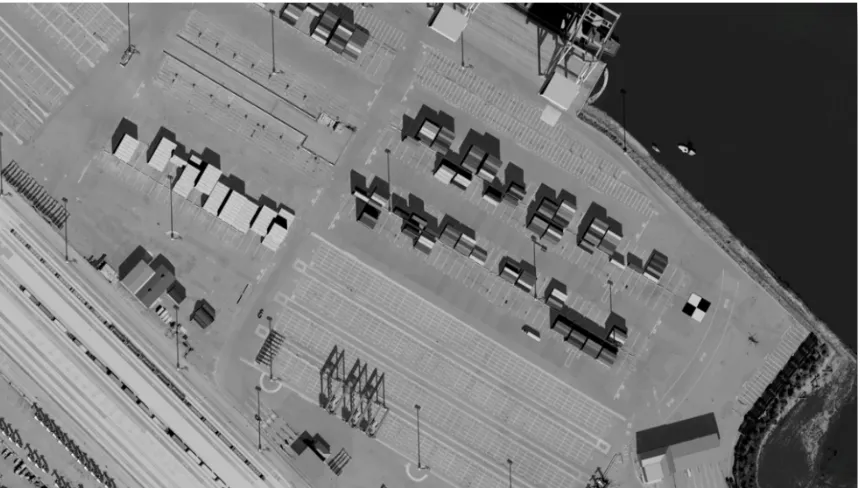 Figure 2.16: DIRSIG simulation of the Port of Tacoma, WA imaged with a 2-D framingarray on a commercial small satellite [149].