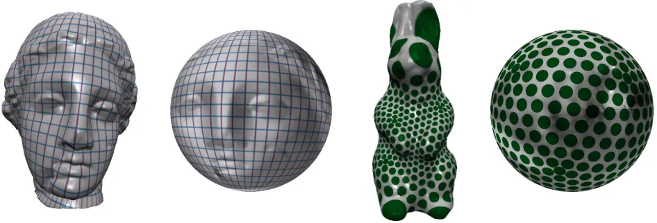 Figure 2.2: The Hygeia (50K triangles) and rabbit (26K triangles) models parameterized over thesphere with the parameterization visualized through textures